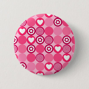Cute Valentine’s Day Pink Heart and Flower Pattern 2 Inch Round Button