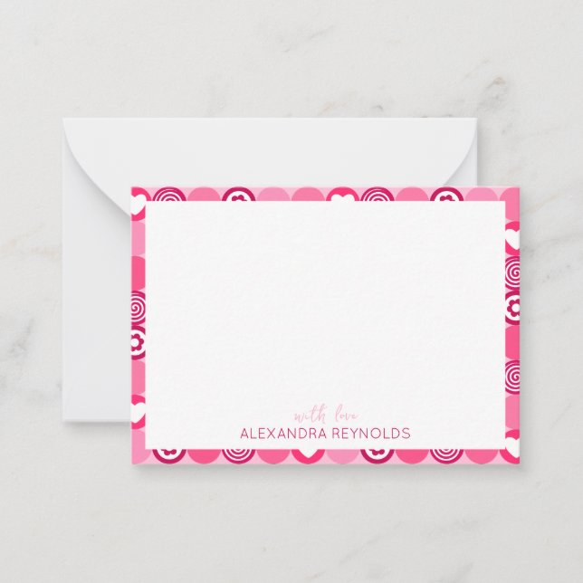 Cute Valentine’s Day Pink Heart and Flower Pattern Card (Front)
