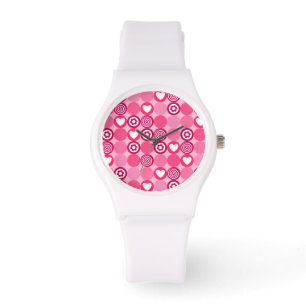 Cute Valentine’s Day Pink Heart and Flower Pattern Watch