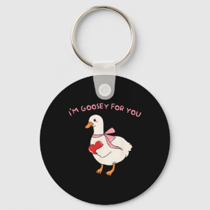 Cute Valentine Silly Goose Coquette Just A Lovely Keychain