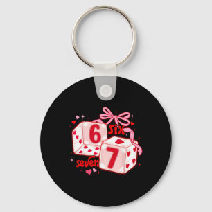 Cute Valentine Six Seven Dice Coquette Bow Hearts  Keychain