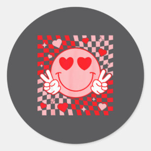 Cute Valentine Smile Face Smiling Checkered Patter Classic Round Sticker