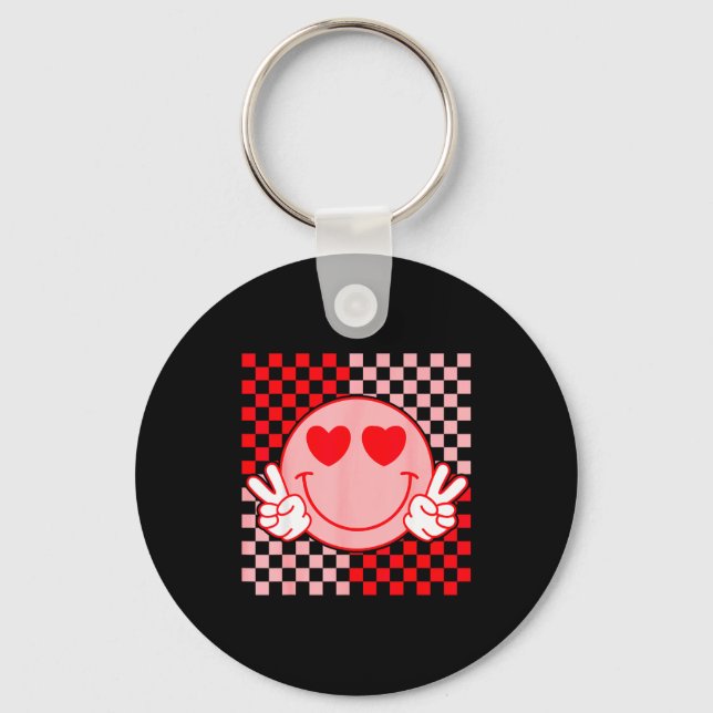 Cute Valentine Smile Face Smiling Checkered Patter Keychain (Front)