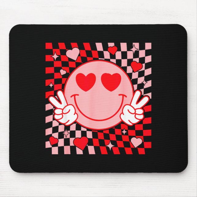 Cute Valentine Smile Face Smiling Checkered Patter Mouse Pad (Front)