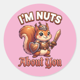 Cute Valentine Squirrel Knight–I’m Nuts About You Classic Round Sticker