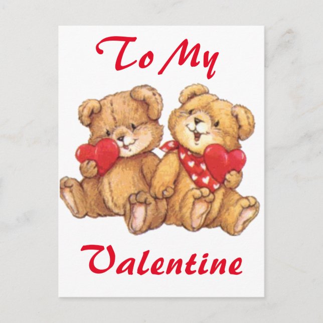 Cute Valentine Teddy Bear Couple 2 Holiday Postcard (Front)