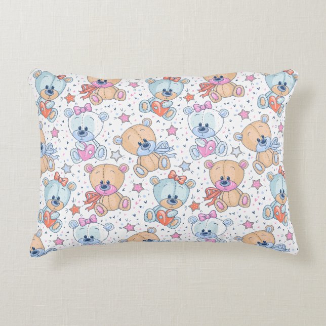 Cute Valentine Teddy Bear Seamless Pattern Accent Pillow (Front)