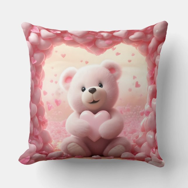 Cute Valentine Teddy Bear Throw Pillow (Front)