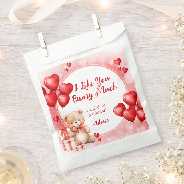 Cute Valentine Teddy wit Red Hearts Classroom  Favour Bag (Clipped)