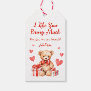Cute Valentine Teddy wit Red Hearts Classroom Gift Tags