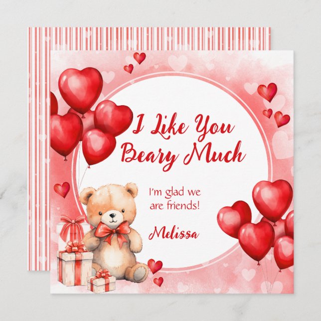 Cute Valentine Teddy wit Red Hearts Classroom  Holiday Card (Front/Back)