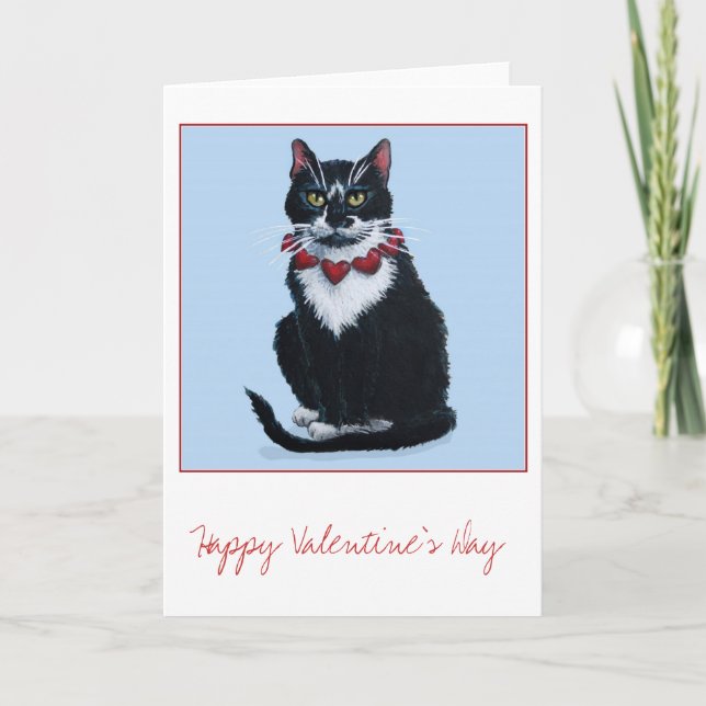 Cute Valentine tuxedo chat carte de voeux (Devant)