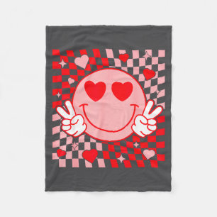 Cute Valentine Vibes Groovy Valentine Day Men Wome Fleece Blanket