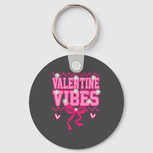Cute Valentine Vibes Smile Face Valentines Day Gir Keychain (Front)