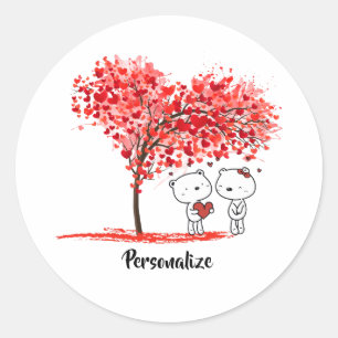 Cute Valentine Watercolor Artsy Personalize Classic Round Sticker