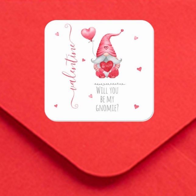 Cute Valentine Will You Be my Gnomie   Square Sticker (Creator Uploaded)