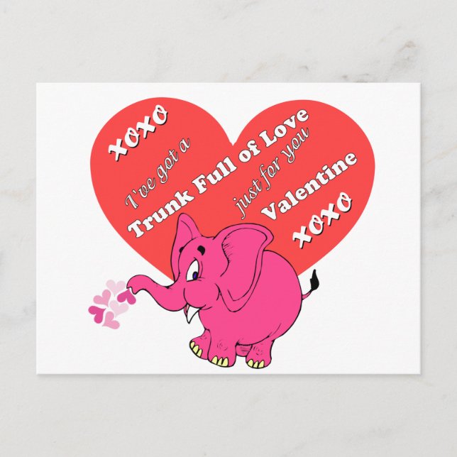 Cute valentine with pink elephant postcard (Front)