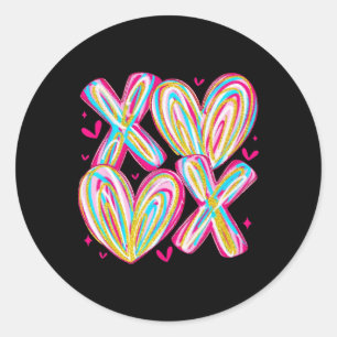Cute Valentine Xoxo Brushstroke Hearts Hug Kisses Classic Round Sticker