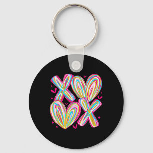 Cute Valentine Xoxo Brushstroke Hearts Hug Kisses  Keychain
