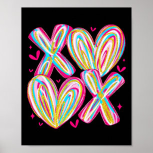 Cute Valentine Xoxo Brushstroke Hearts Hug Kisses Poster