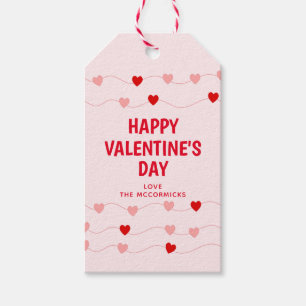Cute Valentine's Blush Pink And Red Hearts Name Gift Tags