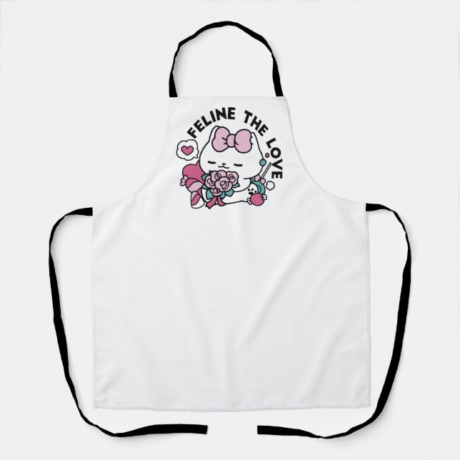 Cute Valentine's Cat Design – Feline the Love Apron (Front)