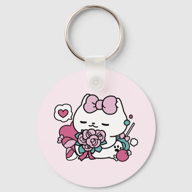Cute Valentine's Cat Design – Feline the Love Keychain (Front)