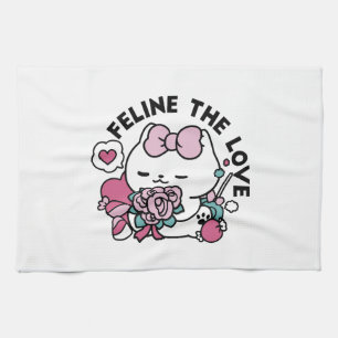 Cute Valentine's Cat Design – Feline the Love Kitchen Towel