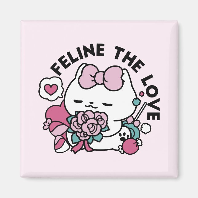 Cute Valentine's Cat Design – Feline the Love Magnet (Front)