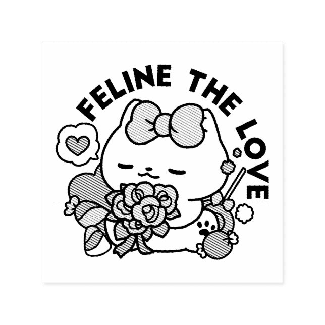 Cute Valentine's Cat Design – Feline the Love Self-inking Stamp (Design)