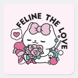 Cute Valentine's Cat Design – Feline the Love Square Sticker