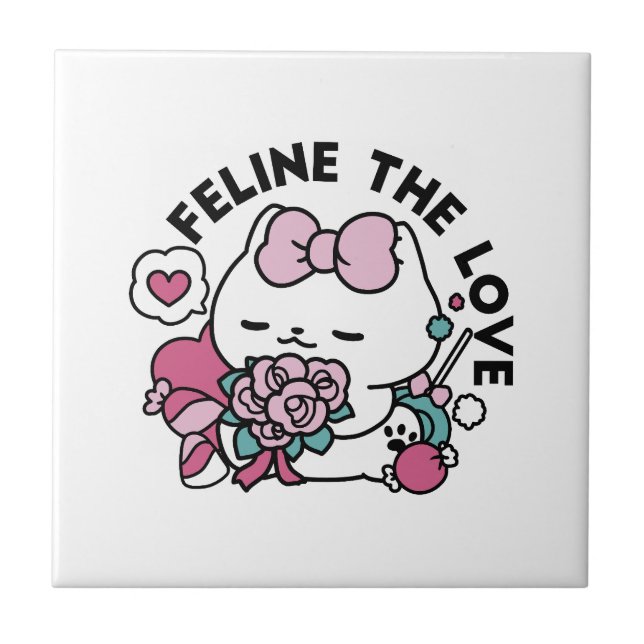 Cute Valentine's Cat Design – Feline the Love Tile (Front)