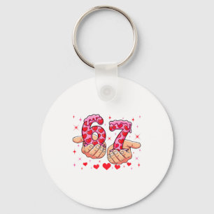 Cute Valentines Day 67 Hearts Funny Six Seven Meme Keychain