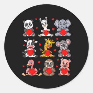Cute Valentines Day Animals Holding Hearts Boys Gi Classic Round Sticker