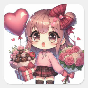 Cute Valentine's day anime girl Square Sticker