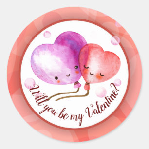 Cute Valentine's Day Balloons Personalized Classic Round Sticker