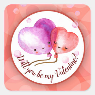 Cute Valentine's Day Balloons Personalized Square Sticker