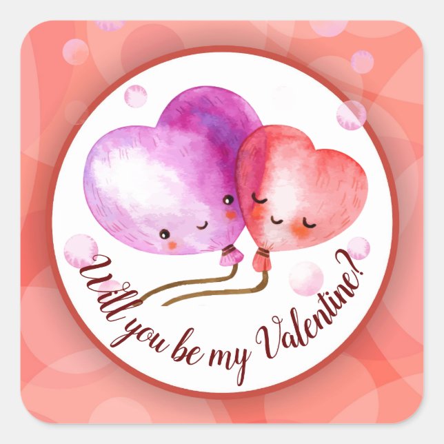 Cute Valentine's Day Balloons Personalized Square Sticker (Front)