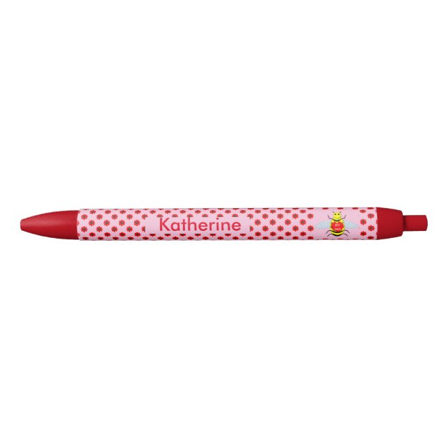 Cute Valentines Day Bee Custom Blue Ink Pen (Front)