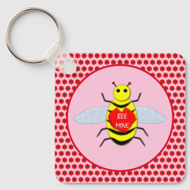 Cute Valentines Day Bee Custom Keychain (Front)