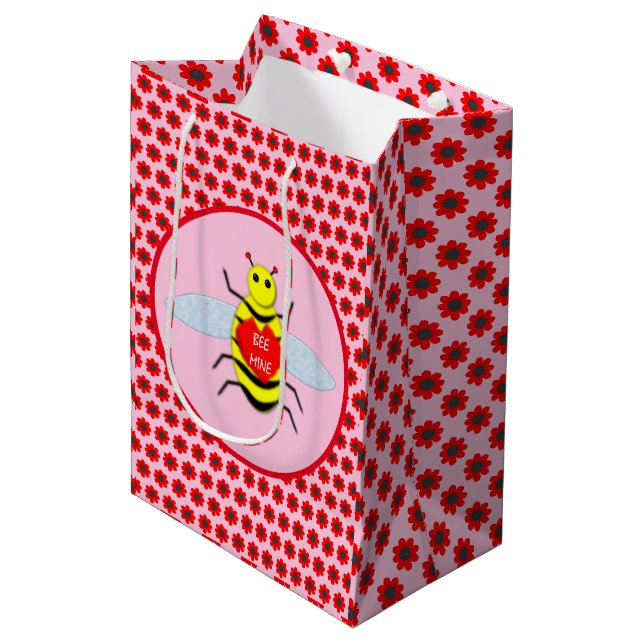 Cute Valentines Day Bee Medium Gift Bag (Front Angled)