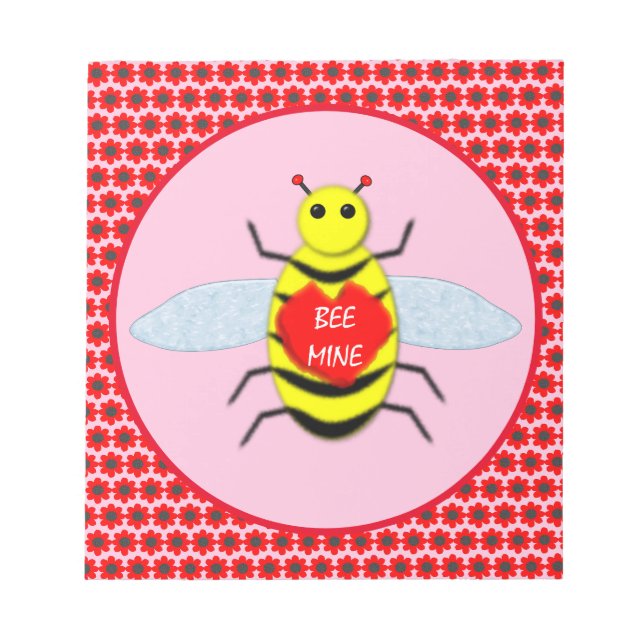 Cute Valentines Day Bee Notepad (Front)