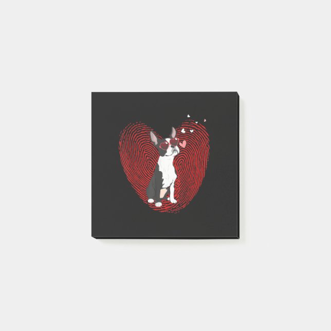 Cute Valentines Day Boston Terrier Graphic Heart Post-it Notes (Front)