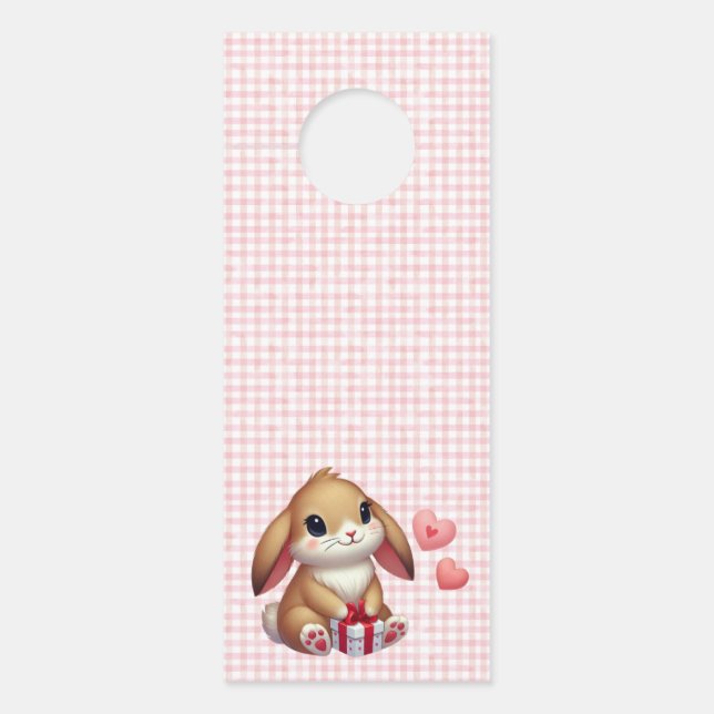Cute Valentine's Day bunny rabbit  Door Hanger (Front)