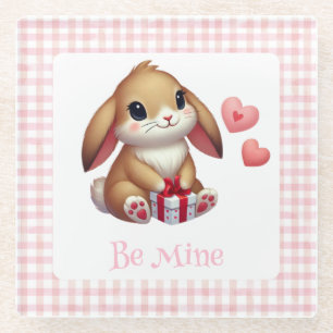 Cute Valentine's Day bunny rabbit Glass Coaster