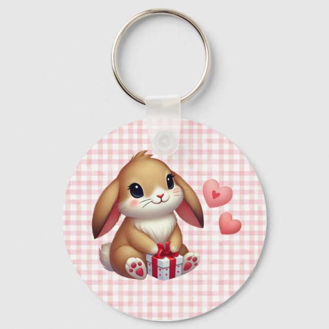 Cute Valentine's Day bunny rabbit  Keychain (Front)