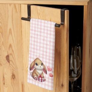 Cute Valentine's Day bunny rabbit  Kitchen Towel