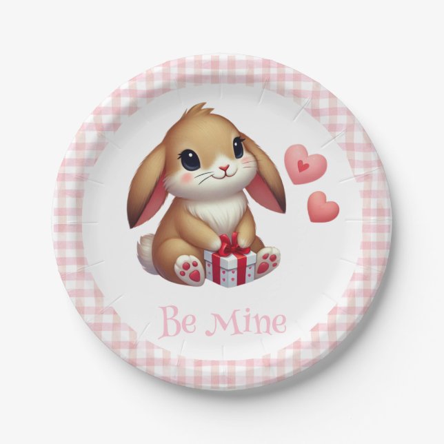 Cute Valentine's Day bunny rabbit  Paper Plate (Front)