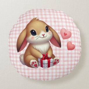 Cute Valentine's Day bunny rabbit Round Pillow