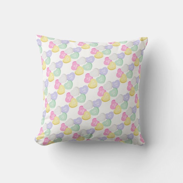 Cute Valentines Day Candy Hearts Throw Pillow (Front)